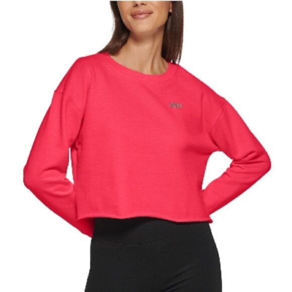Dkny Sport Women's Metallic Logo Cropped Sweatshirt  shirt- Fiery Pink L - Picture 2 of 8